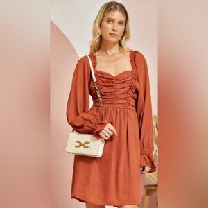 Andree by Unit Sweetheart Rouched Dress Size 1X in Teracotta orange brown color